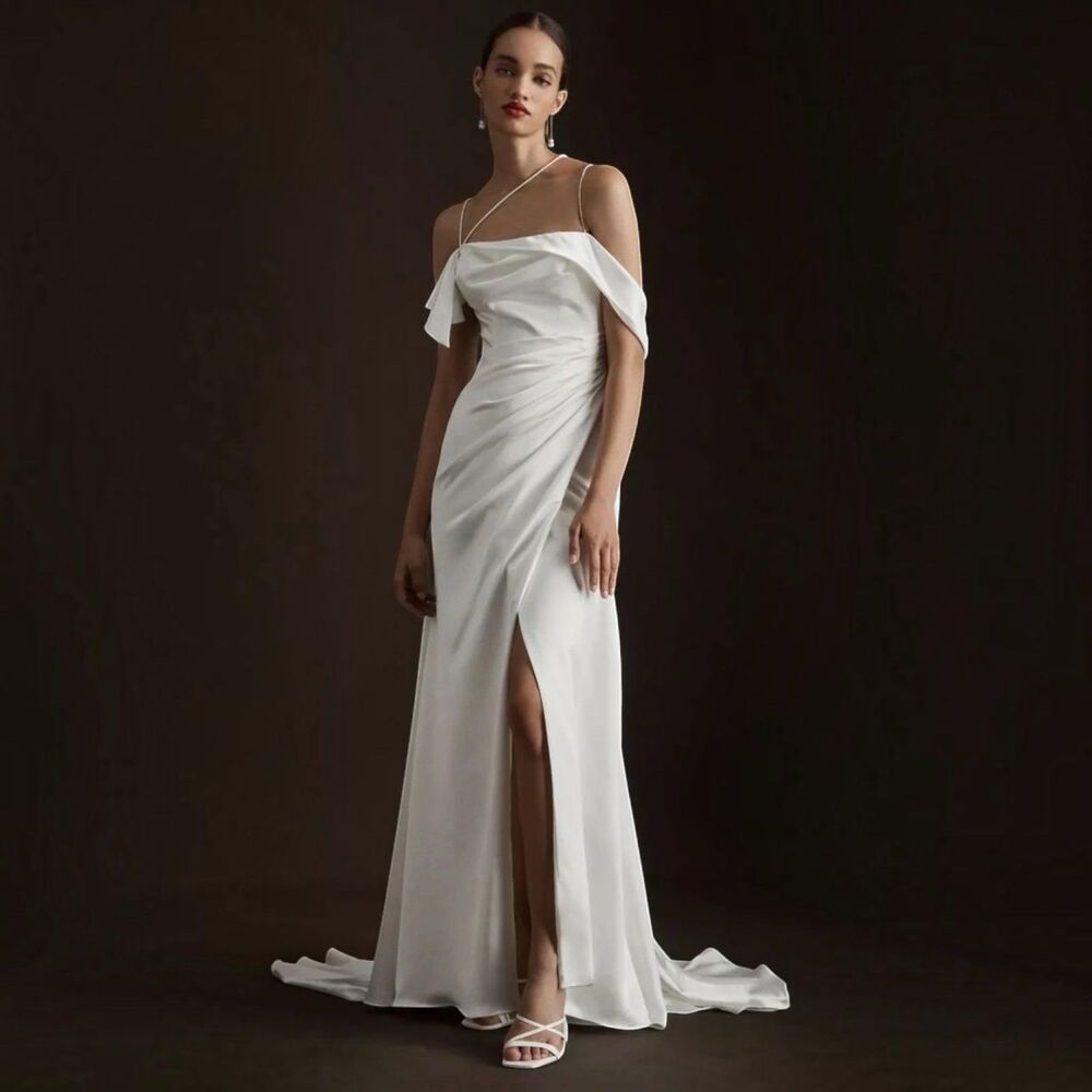 Willowby Watters Lia Satin Wedding Dress Asymmetric Low Open Back Bridal Gown 10